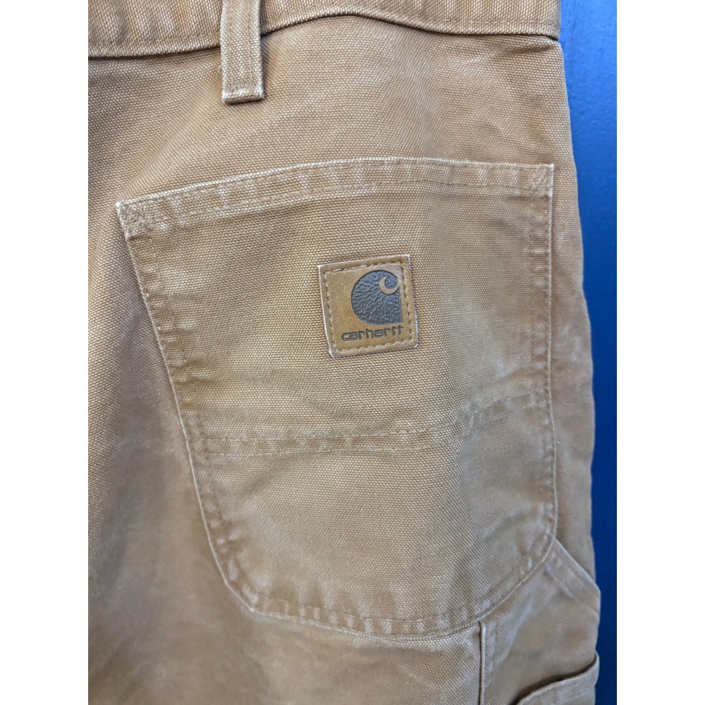Carhartt Washed Duck Work Dungaree Pants Brown 46x32 Mens Canvas Utility - Picture 4 of 5